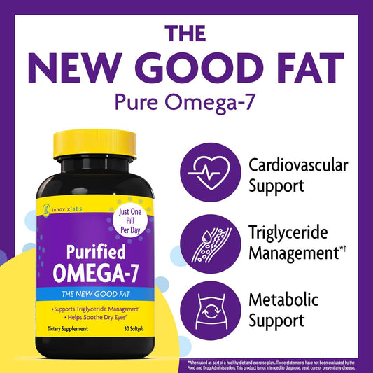 Innovixlabs Purified Omega 7 Supplement - 210 Mg Omega-7 Palmitoleic Acid, Fish Oil For Metabolism & Triglyceride Support, Essential Fatty Acids, Ifos Approved, 30 Softgels