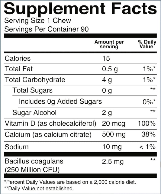 Bariatricpal Sugar-Free Calcium Citrate Soft Chews 500Mg With Probiotics (90 Count) - Blue Raspberry (New!)