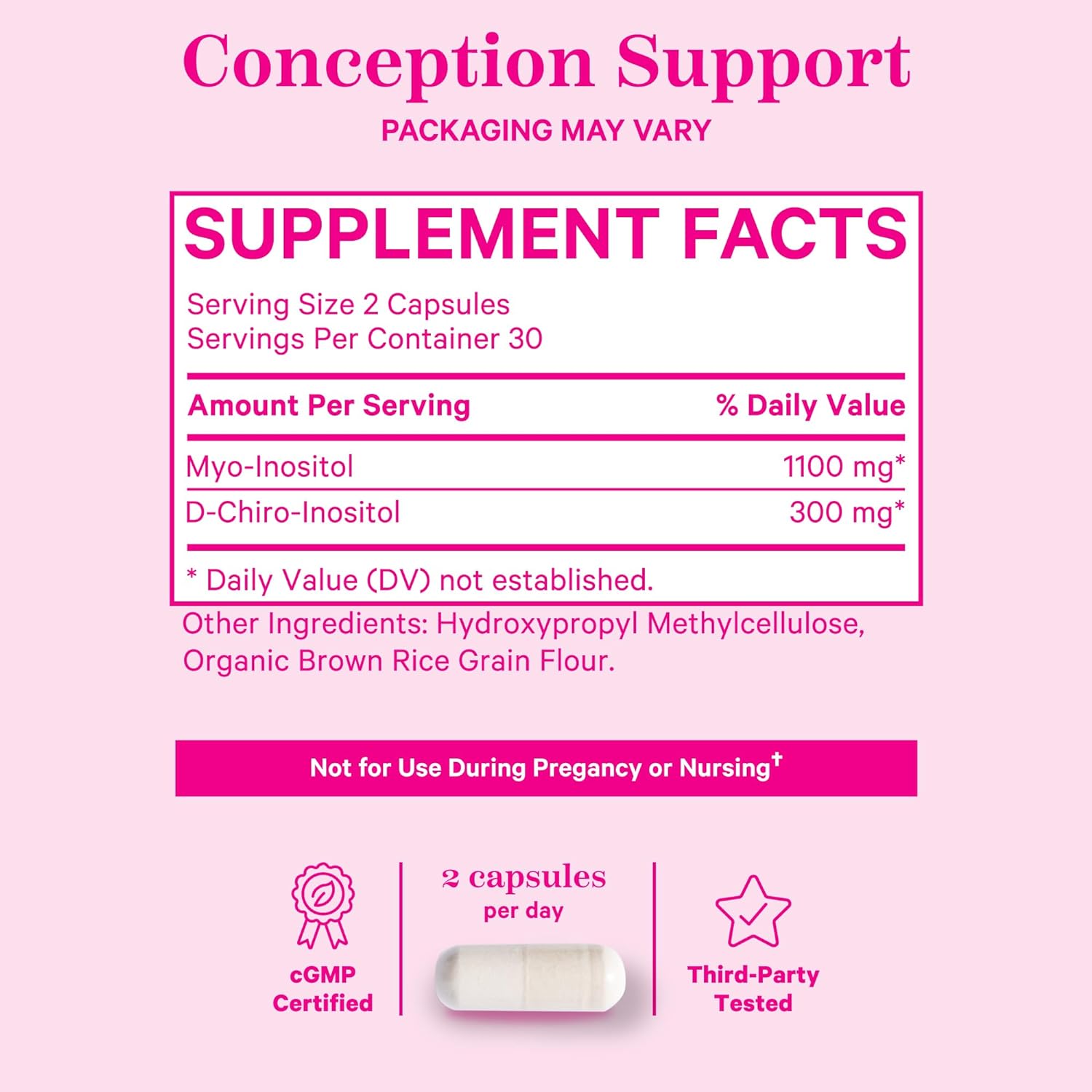 Pink Stork Myo-Inositol & D-Chiro Inositol: 3.6:1 Blend to Support Fertility, Hormone Balance for Women - Ovarian Function, Ovulation, Conception, and Period Support Supplement - 60 Capsules : Health & Household