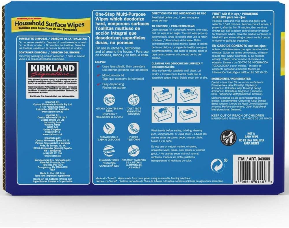 Kirkland Signature Household Surface Wipes Extra Large - Case Of 4 Pack, 304 Wet Wipes