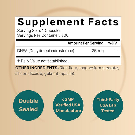 Naturebell Dhea 25Mg, 300 Capsules | Micronized Grade For Better Absorption β Plant-Based Dhea Source β Supports Energy Levels & Healthy Aging For Men And Women β Non-Gmo
