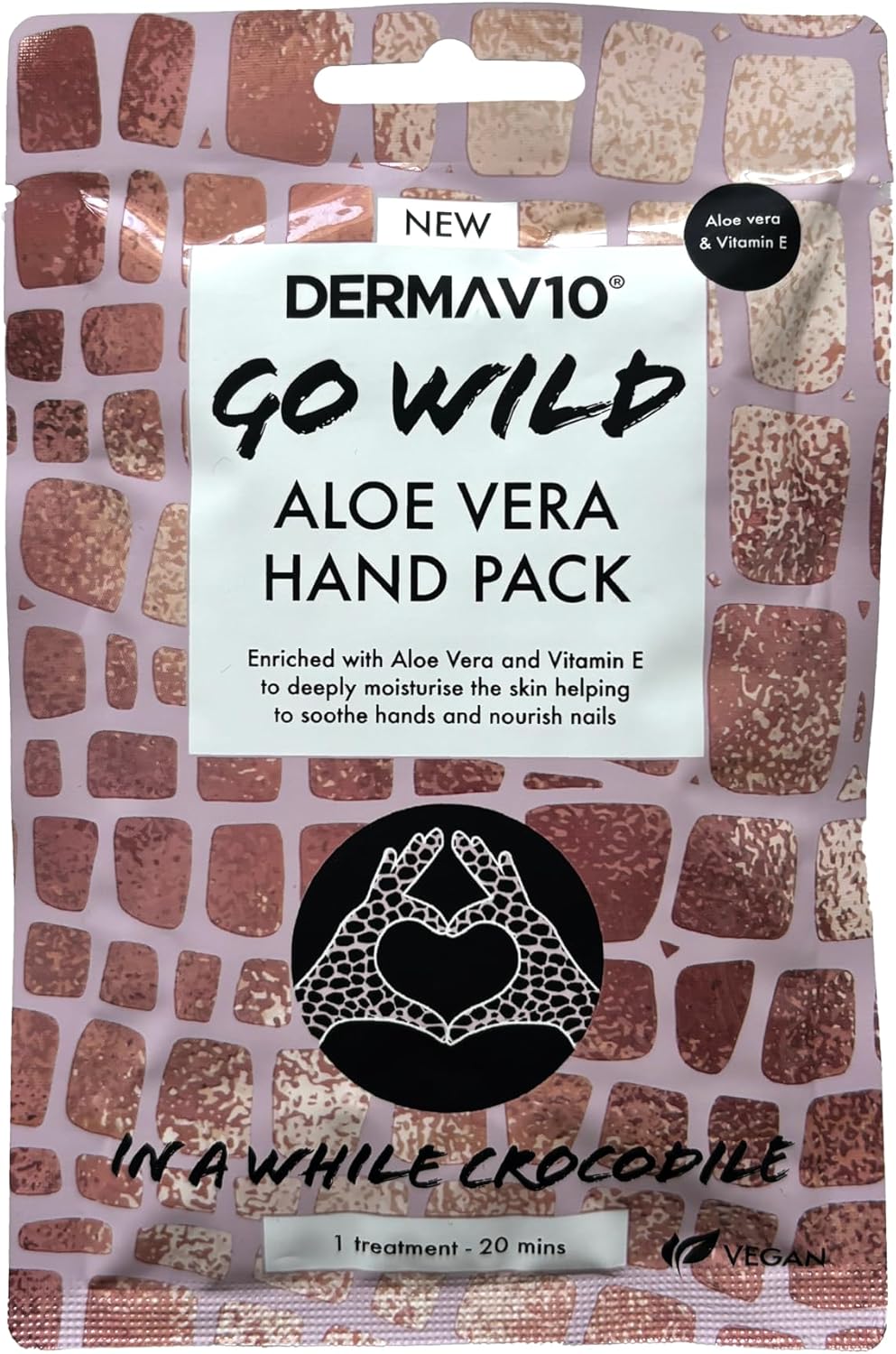 Derma V10 Go Wild Hand Mask, Gloves Enriched With Aloe Vera And Vitamin E, Hyaluronic Acid, Cranberry Fruit Extract, Moisturises And Nourishes Hands, Softens Rough And Cracked Skin, Vegan Friendly