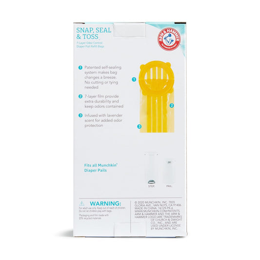 Munchkin® Arm & Hammer Diaper Pail Snap, Seal & Toss⢠Refill Bags, Holds Up To 180 Newborn Diapers, 6 Pack