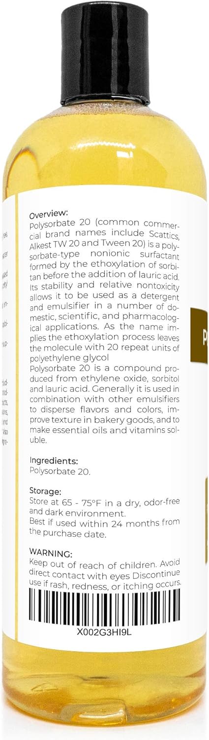 Polysorbate 20 by Velona - 16 oz | Solubilizer, Food & Cosmetic Grade | All Natural for Cooking, Skin Care and Bath Bombs : Beauty & Personal Care