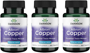 Swanson Copper Mineral Supplement - 2 Mg (Copper Chelate) - Antioxidant, Immune System, And Cell Support - 300 Tablets (3 Pack)