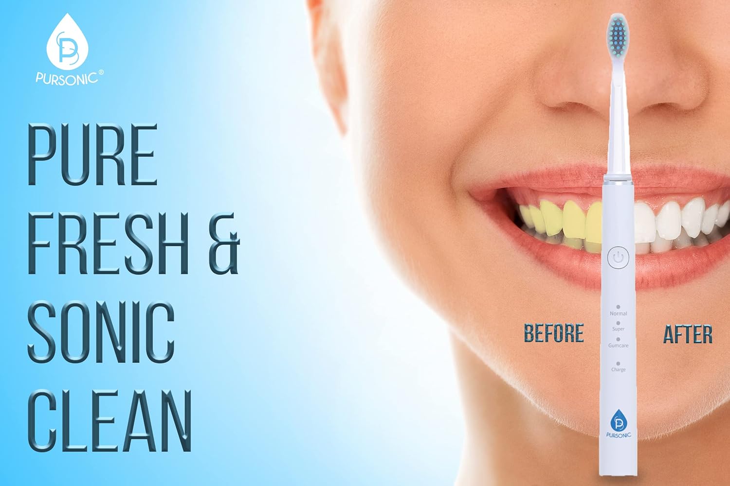 Pursonic Whitening Usb Rechargeable Sonic Toothbrush-12 Brush Heads!- 38,000 Brush Strokes Per Minute-3 Brushing Modes With 2 Minute Auto Timer (Green) : Health & Household