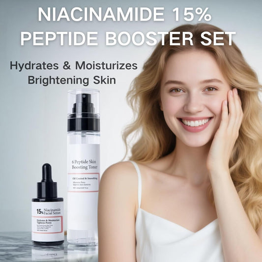 Niacinamide 15% Peptide Booster Set - Korean Skin Care Set - Niacinamide Serum & 6 Peptide Skin Booster Toner, Skincare Gift Sets For Women, Anti-Aging Serum For Pore Minimizer, Hydrating, Firming