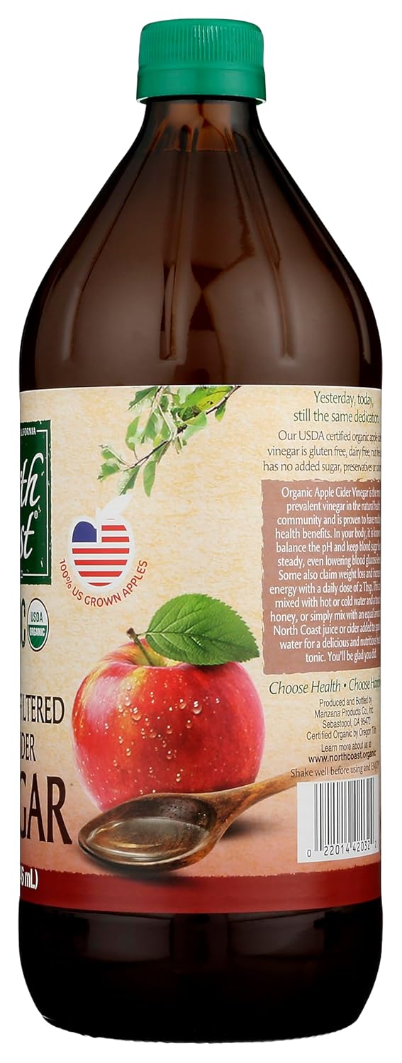 North Coast Organic Raw Unfiltered Apple Cider Vinegar, 32 Fz : Grocery & Gourmet Food