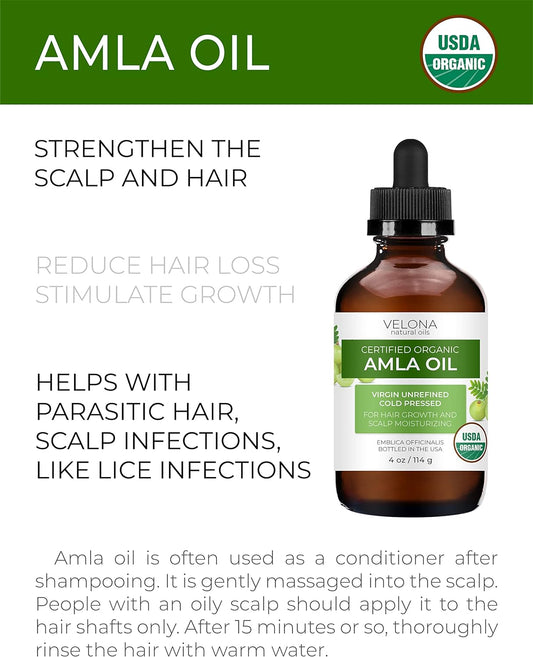 velona Amla Oil USDA Certified Organic - 4 oz (With Dropper) | 100% Pure and Natural Carrier Oil | Extra Virgin, Unrefined, Cold Pressed