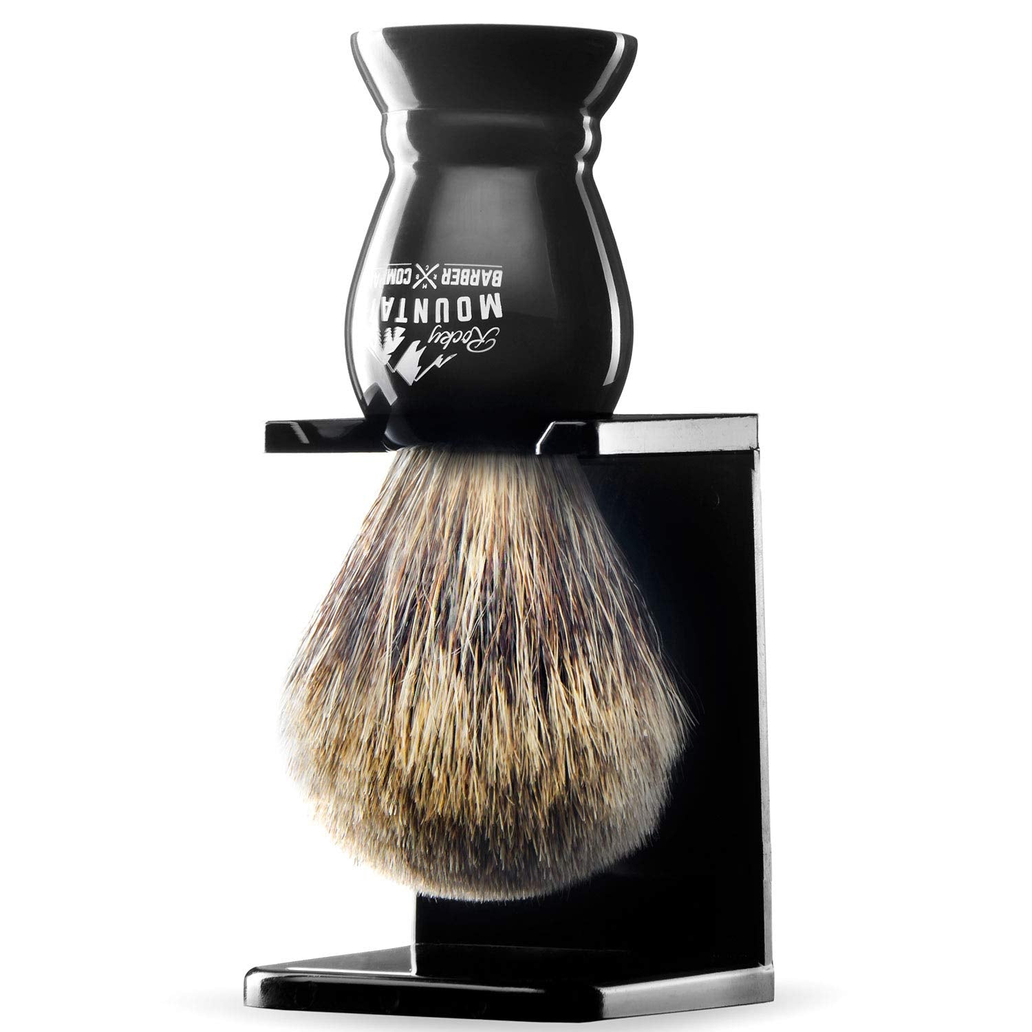 Shaving Brush With Stand - Rocky Mountain Barber Pure 100% Best Badger Hair Barber Grade With Black Heavy Duty All-Resin Handle And Oversized Bristle Head For Better Shaving Cream Lather : Beauty & Personal Care