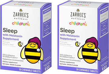Zarbee'S Naturals Children'S Sleep Melatonin Supplement Chewable Tablets Grape Flavor - 30 Ct, Pack Of 2