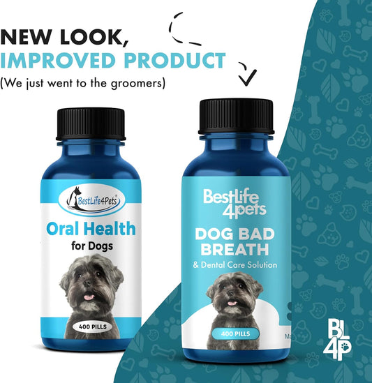 Bestlife4Pets Dog Bad Breath & Dental Care, Natural Oral Care For Dogs Gums, Gingivitis, Tooth Pain, Easy To Use Dog Breath Freshener, Plaque Remover & Pet Teeth Cleaning Pill, Hide In A Chew Or Treat