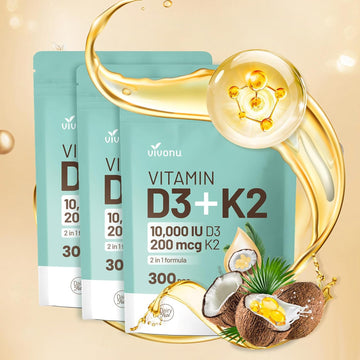Vitamin D3 10000 Iu Plus K2 (Mk-7) 200 Mcg, 300 Coconut Oil Softgels| 2 In 1 Vit D & K Complex | Supports Calcium Absorption, Bone, Immune, & Heart Health β Easy To Swallow (900 Softgels /3 Bag)