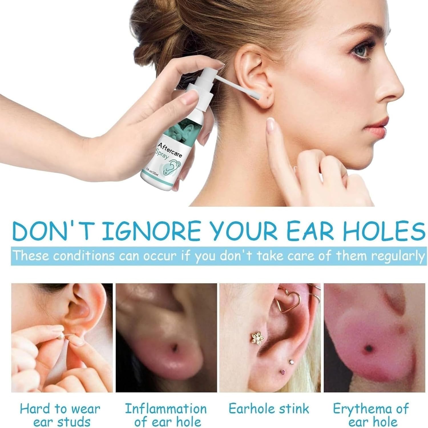 30Ml Aftercare Spray,Pier/Cing Cleaning Solution,Sa/Line Spray,Ste/Rile Sa/Line Spra/Y,Deep Clean And Promote Treat,Cleaning Aftercare Fluid For Ear,Soothes & Protects,Solution Sp/Ray