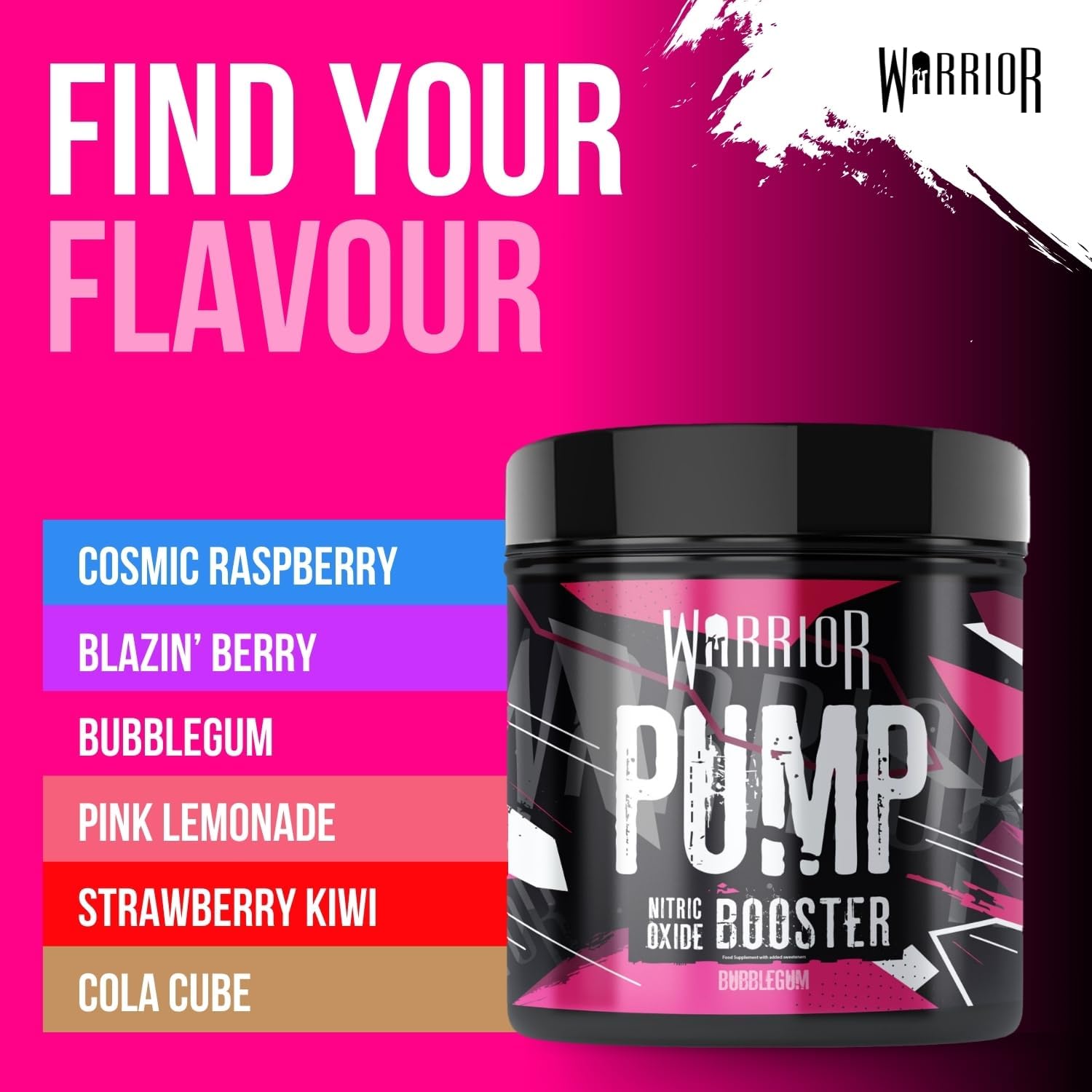 Warrior Pump Non Stim Pre-Workout Powder 225g – Nitric Oxide Supplement – Contains Citrulline Malate, Cyclic Dextrin for Energy, Focus, and Performance – 30 Servings (Bubblegum) : Amazon.co.uk: Health & Personal Care