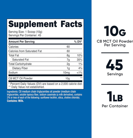 Nutricost C8 Mct Oil Powder 1Lb (16Oz) - 95% C8 Mct Oil Powder