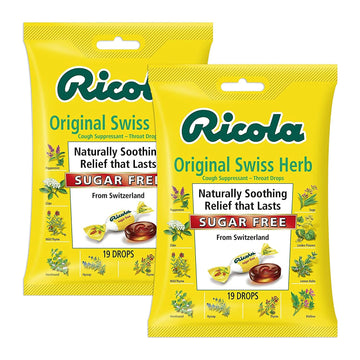 Ricola Sugar Free Throat Drops Original Swiss Herb - 19 Ct, Pack Of 2