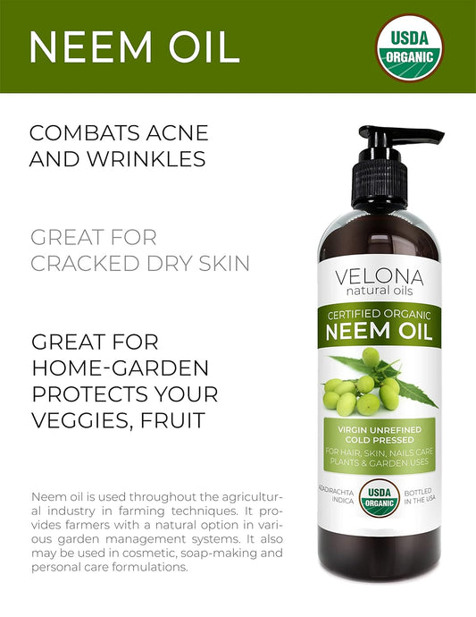 velona Neem Oil USDA Certified Organic - 32 oz | 100% Pure and Natural Carrier Oil | Virgin, Unrefined, Cold Pressed | Hair, Body and Skin Care | Use Today - Enjoy Results…