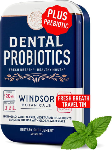 Dental Probiotics For Teeth And Gums - 3Bn Cfu Lactobacillus Salivarius Acidophilus Casei Tablets - Oral Probiotics For Mouth Bad Breath Treatment For Adults - 45 Chewable Dental Probiotic In A Tin