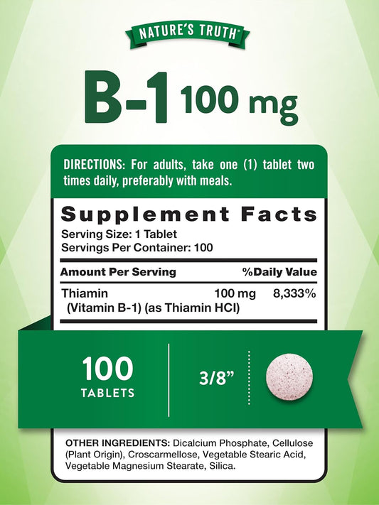 Nature'S Truth Vitamin B1 100Mg (Thiamine) | 100 Count | Vegetarian, Non-Gmo & Gluten Free Supplement