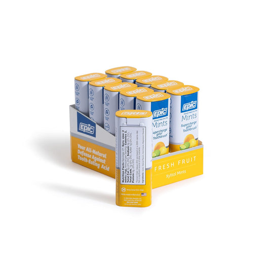 Epic Xylitol Mints - Sugar Free & Aspartame Free Mints Sweetened W/Xylitol For Dry Mouth & Gum Health (Fresh Fruit, 55-Piece Tin, 10 Tins)