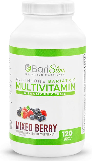 All-In-One Bariatric Chewable Multivitamin Tablets W/Calcium Citrate - Bariatric Vitamin For Post Bariatric Surgery Including Gastric Bypass & Gastric Sleeve | Mixed Berry (120 Count)