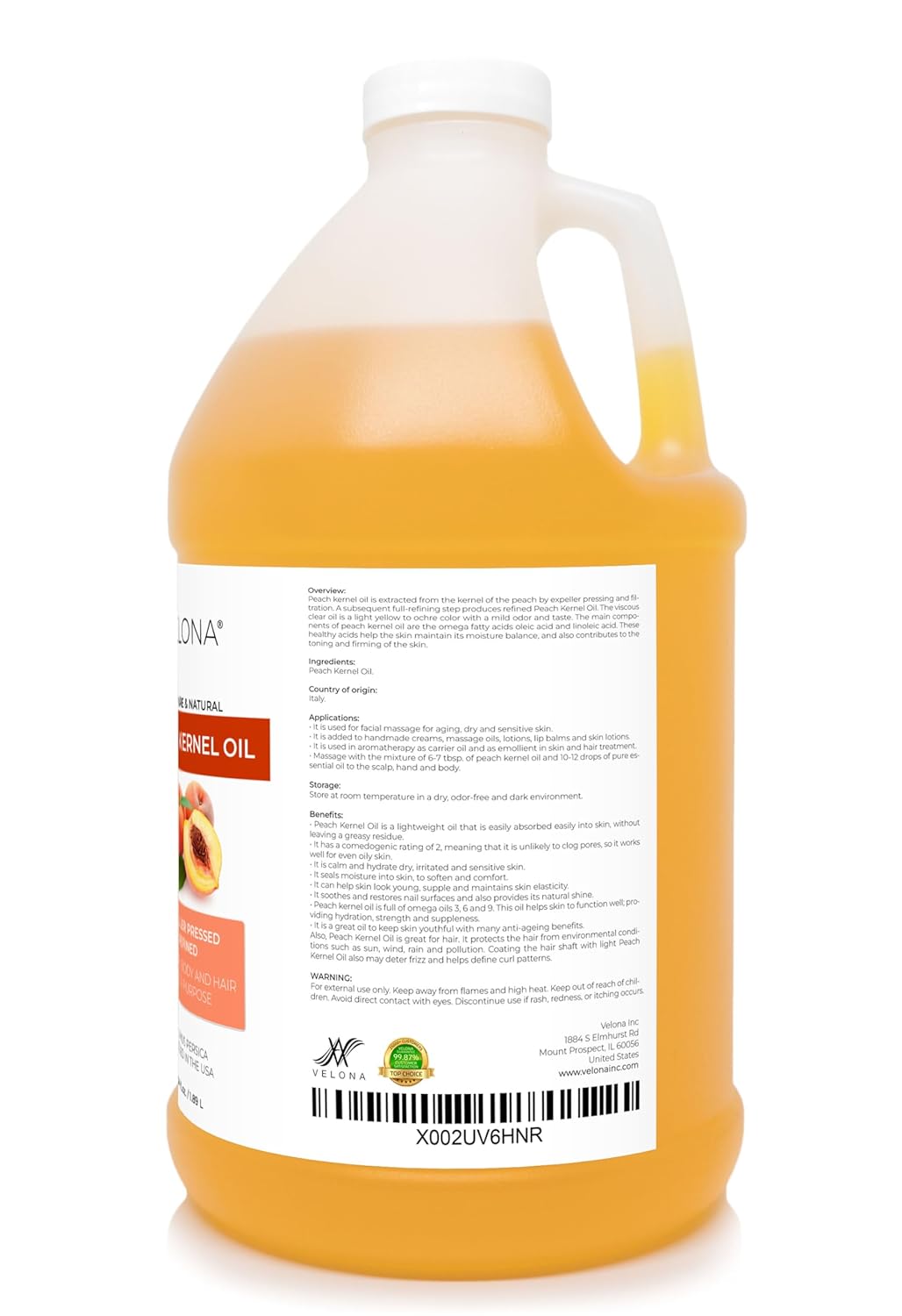 velona Peach Kernel Oil 64 oz | 100% Pure and Natural Carrier Oil | Refined, Cold pressed | Cooking, Skin, Hair, Body & Face Moisturizing | Use Today - Enjoy Results : Beauty & Personal Care