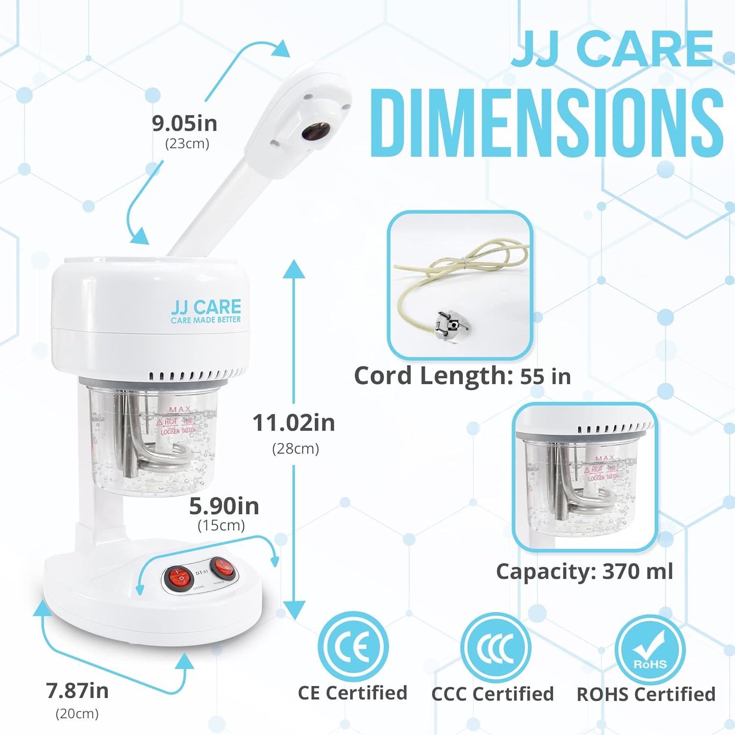 Jj Care Ozone Facial Steamer Tabletop With Rotating Spray Head At 360 Degrees And Auto Shut Off Feature - Portable For Facial Deep Cleaning & Vaporizer : Beauty & Personal Care