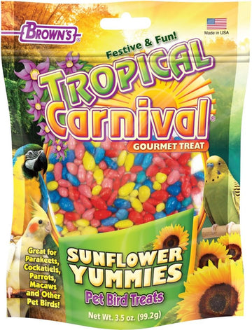 F.M. Brown'S Tropical Carnival Sunflower Yummies Treat For Parakeets, Cockatiels, Parrots, Macaws, And Other Pet Birds, 3.5-Oz Bag
