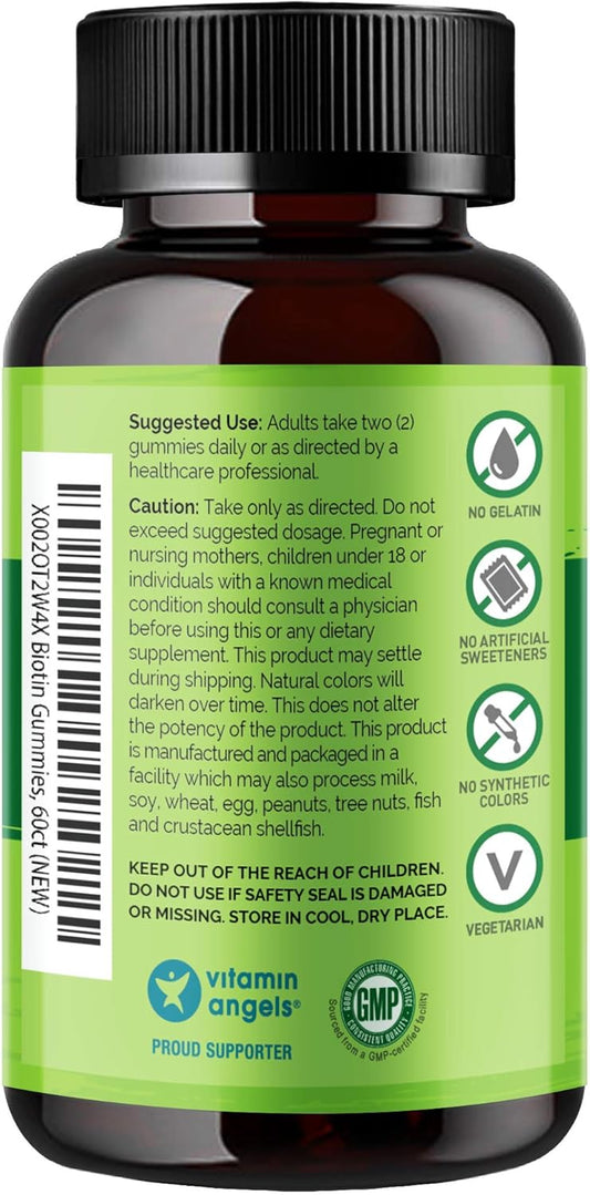 Naturelo Biotin Gummies - Supports Healthy Hair, Skin & Nails - High Potency 2500 Mcg - Non Gmo, Gluten Free - 60 Gummies