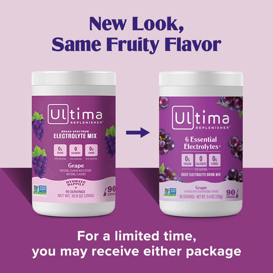 Ultima Replenisher Daily Electrolyte Drink Mix β Grape, 90 Servings β Hydration Powder With 6 Key Electrolytes & Trace Minerals β Keto Friendly, Vegan, Non- Gmo & Sugar-Free Electrolyte Powder