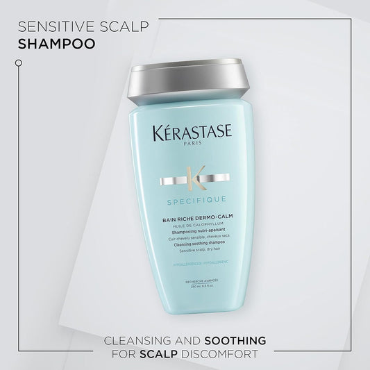 Kérastase Specifique, Cleansing And Soothing Shampoo, For Sensitive Scalps And Dry Hair, With Calophyllum Oil And Glycerine, Bain Riche Dermo-Calm, 250 Ml