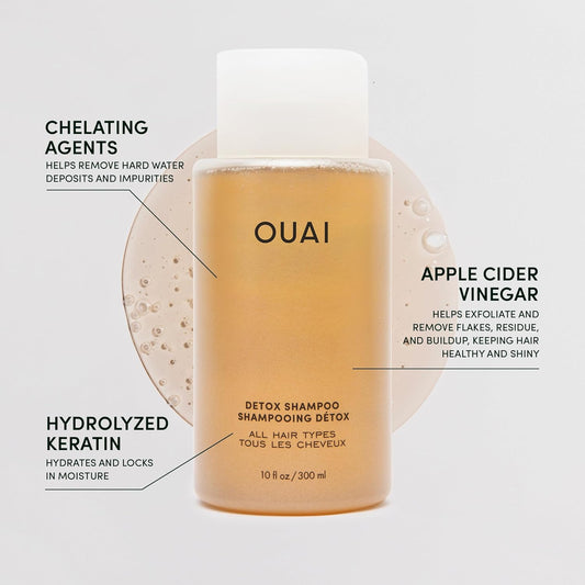 OUAI Detox Duo - Clarifying Detox Shampoo with Apple Cider Vinegar & Keratin + Foaming Scalp & Body Scrub Exfoliator that Cleanses and Removes Buildup - Sulfate-Free Hair Care (2 Count, 10 oz/8.8oz)