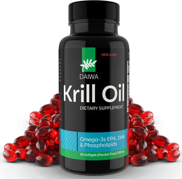 Daiwa Krill Oil 1000Mg Softgels - Epa Dha Krill Oil Omega 3 6 9 With Astaxanthin For Joint, Brain And Heart Health - Antarctic Krill Oil Supplement - 60/Ct