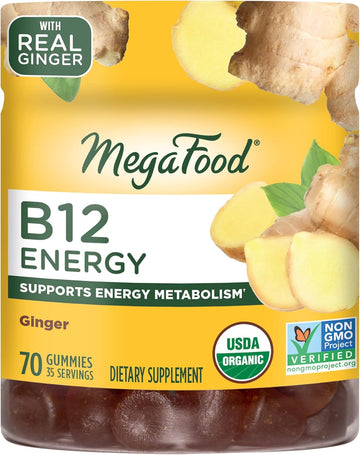 Megafood Vitamin B12 Energy Gummies - Vegan - With Methyl B12 Vitamins To Support Cellular Energy Production - Ginger - Daily Vitamin B12 Supplement - Usda Organic - 70 Gummies, 35 Servings