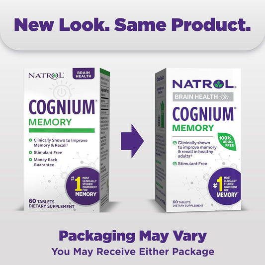 Natrol Cognium Memory Silk Protein Hydrolysate 100Mg, Dietary Supplement For Brain Health Support, 60 Tablets, 30 Day Supply