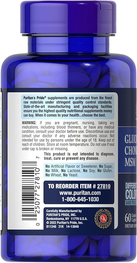 Puritan's Pride Double Strength Glucosamine Chondroitin MSM Joint Soother 60 Cap
