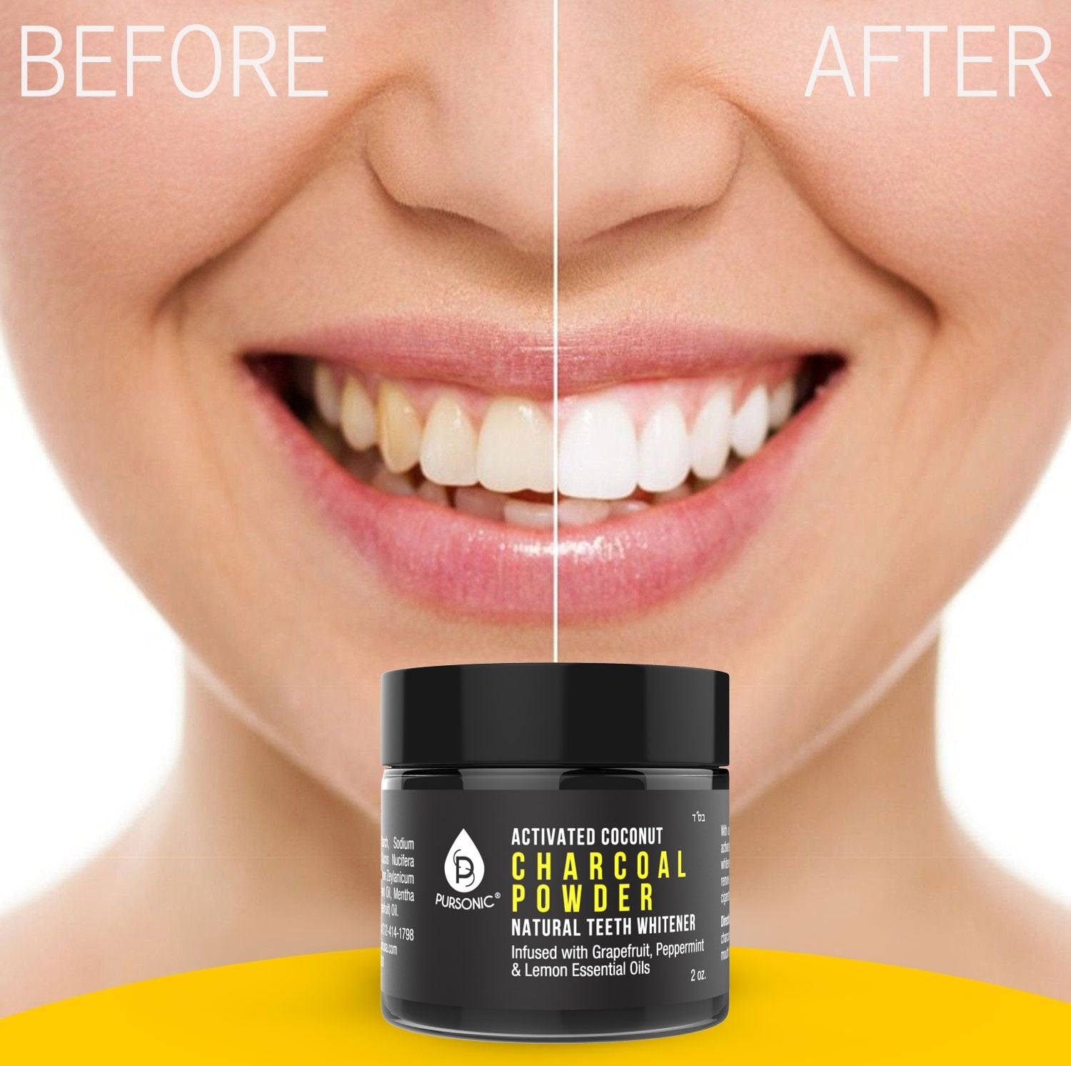 Pursonic Teeth Whitening Charcoal Powder Natural, Infused With Grapefruit,Peppermint & Lemon Essential Oils, 2Oz : Health & Household