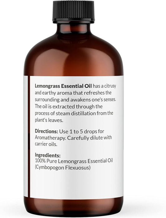 100% Pure Lemongrass Essential Oil Therapeutic Grade Premium Quality (4 Fl. Oz) With Glass Dropper, Perfect For Aromatherapy