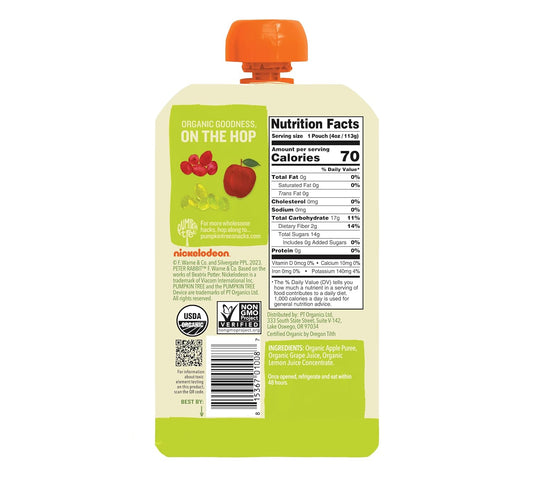 Pumpkin Tree Peter Rabbit Organics, Organic Apple And Grape 100% Pure Fruit Snack, 4 Ounce (Pack Of 10)