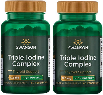 Swanson Triple Iodine Complex-Natural Supplement For Vital Thyroid Support-Promotes Metabolic Function, Increased Red Blood Cell Production, & Heart Health-(60 Veggie Capsules, 12.5Mg Each) 2 Pack