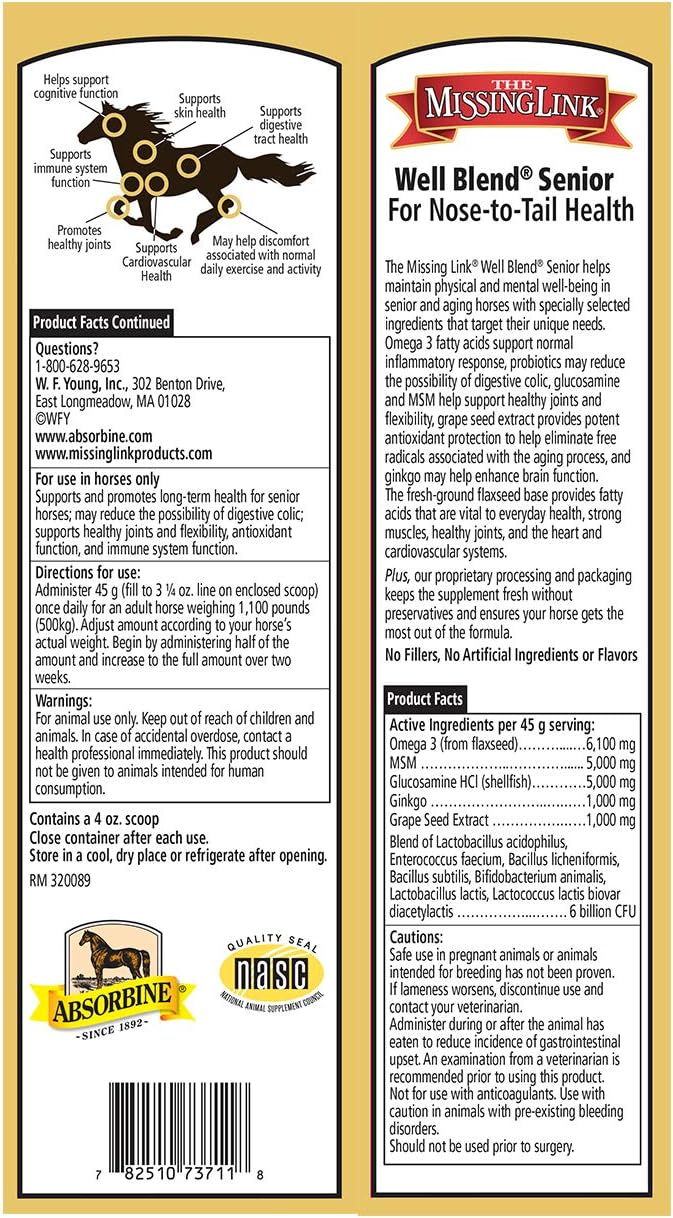 The Missing Link Equine Well Blend Senior Superfood Supplement Powder, 5 lb. Bag / 50 Day Supply : Pet Supplies