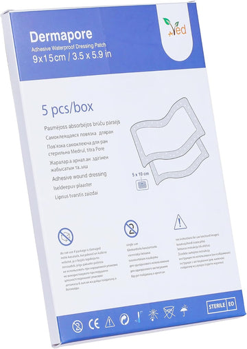 Ved Dermapore Waterproof Adhesive Wound Dressing- Suitable For Cuts And Grazes, Diabetic Leg Ulcers, Venous Leg Ulcers, Small Pressure Sores- Medium,9 X 15Cm (Pack Of 5)