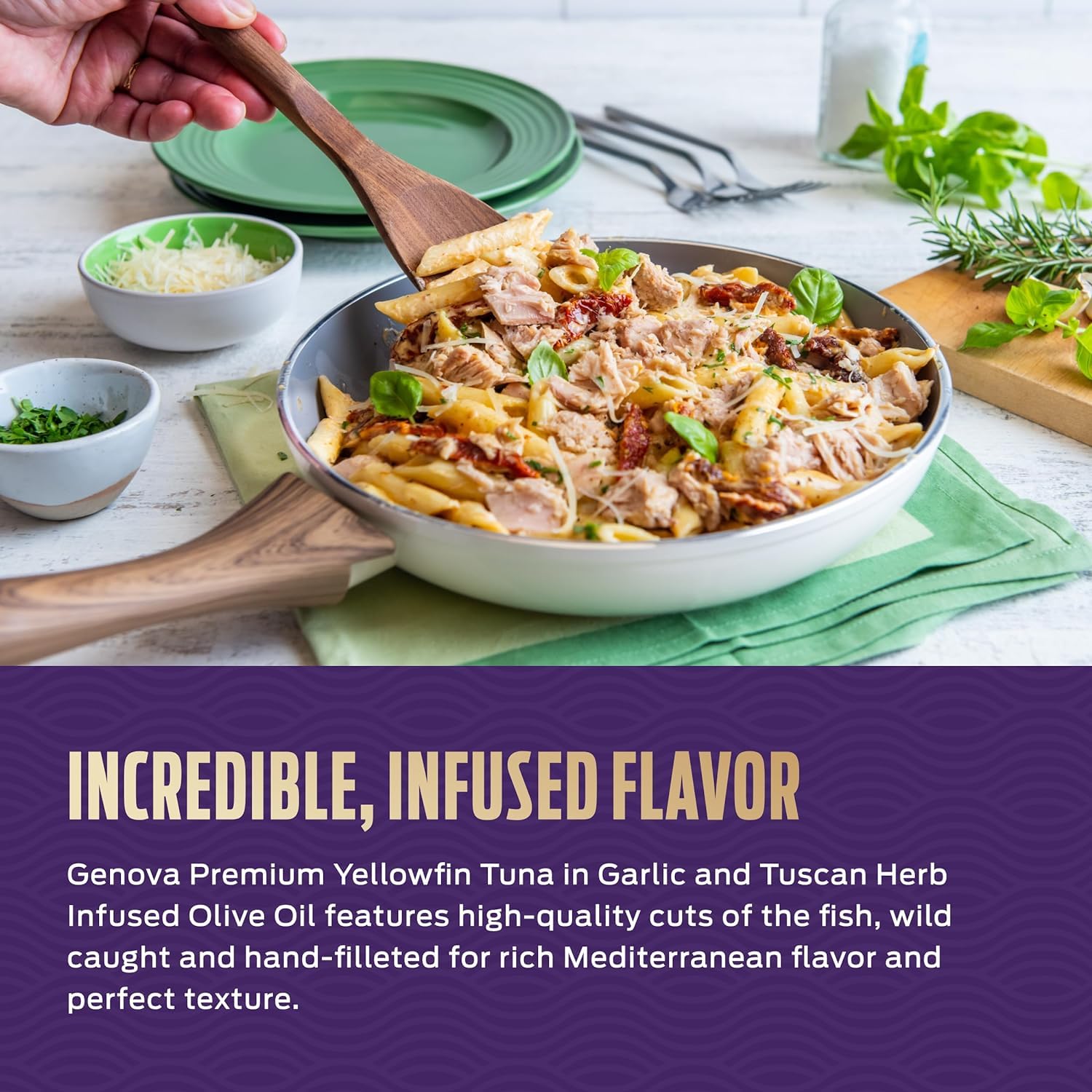 Genova Premium Yellowfin Tuna in Garlic and Tuscan Herb Infused Olive Oil, Wild Caught, Solid Light, 5 oz. Can (Pack of 12) : Grocery & Gourmet Food