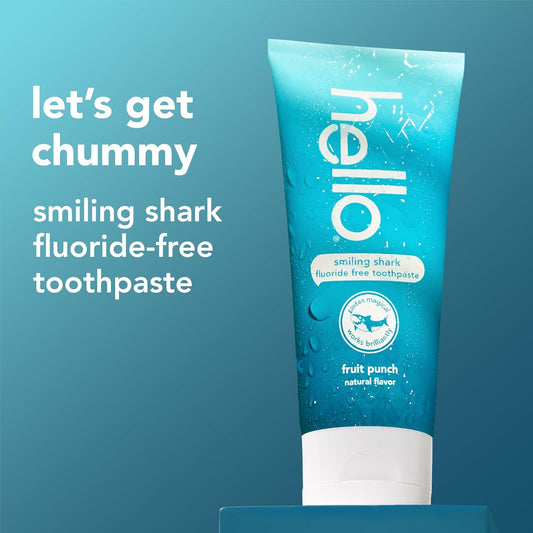 Hello Smiling Shark Fluoride Free Kids Toothpaste, Children's Fluoride Free Toothpaste, Safe for All Ages, Helps Brush Away Plaque and Helps Polish Teeth, SLS Free, Natural Fruit Punch, 3 Pack, 4.2 oz