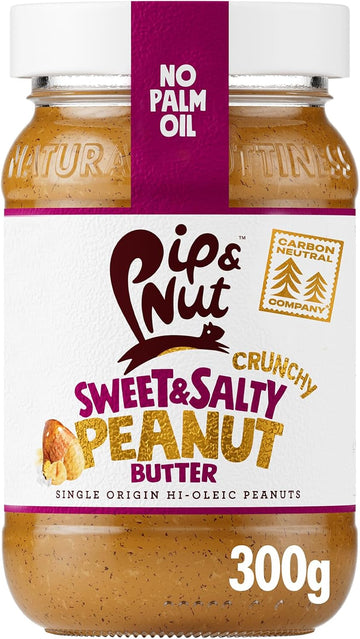 Pip & Nut - Sweet & Salty Crunchy Peanut Butter (6 X 300G) |No Palm Oil, Natural, Vegan, Single Origin Hi-Oleic Peanuts