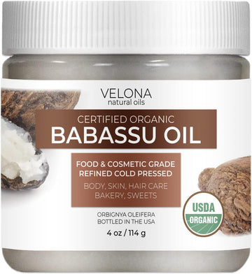 velona Babassu Oil USDA Certified Organic - 4 oz | 100% Pure and Natural Carrier Oil | Refined, Cold Pressed | Face, Hair, Body & Skin Care and Cooking | Use Today - Enjoy Results