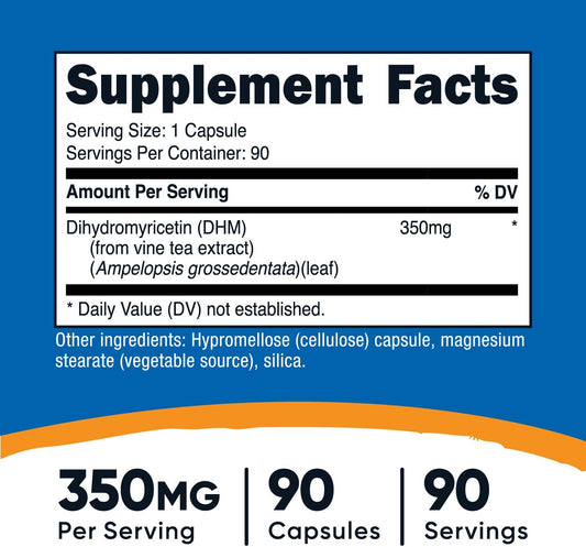Nutricost Dihydromyricetin (Dhm) Capsules (350Mg, 90 Capsules) - Vegan, Non-Gmo, 90 Servings