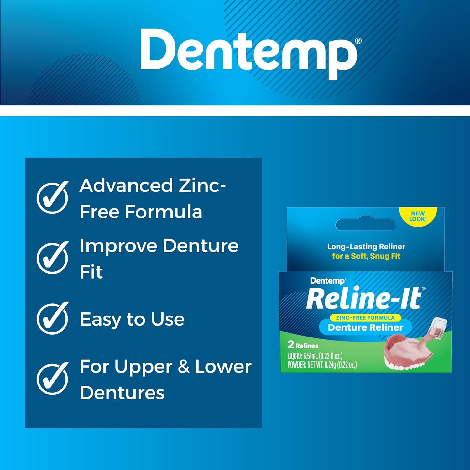 Dentemp Denture Reline Kit - Advanced Formula Reline It Denture Reliner - Denture Kit To Refit And Tighten Dentures For Both Upper & Lower Denture : Industrial & Scientific