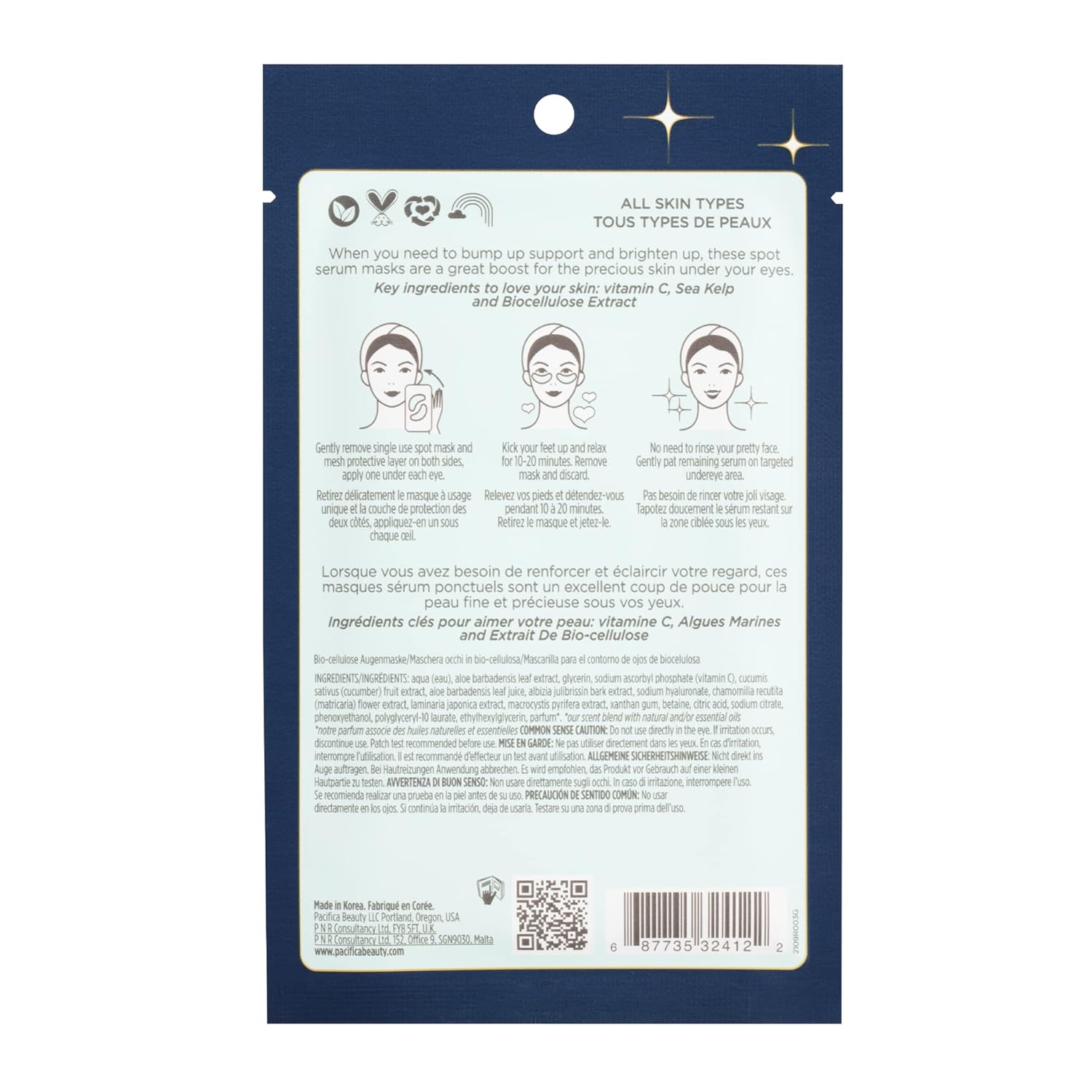 Pacifica Beauty Bright Eye Undereye Vitamin C Spot Serum Mask, Skincare, Under Eye Patches, Brightening, Hydrating, Dark Circles Under Eye Treatment, Eye Mask Skincare, Face Care, Vegan, 2 Pieces : Beauty & Personal Care